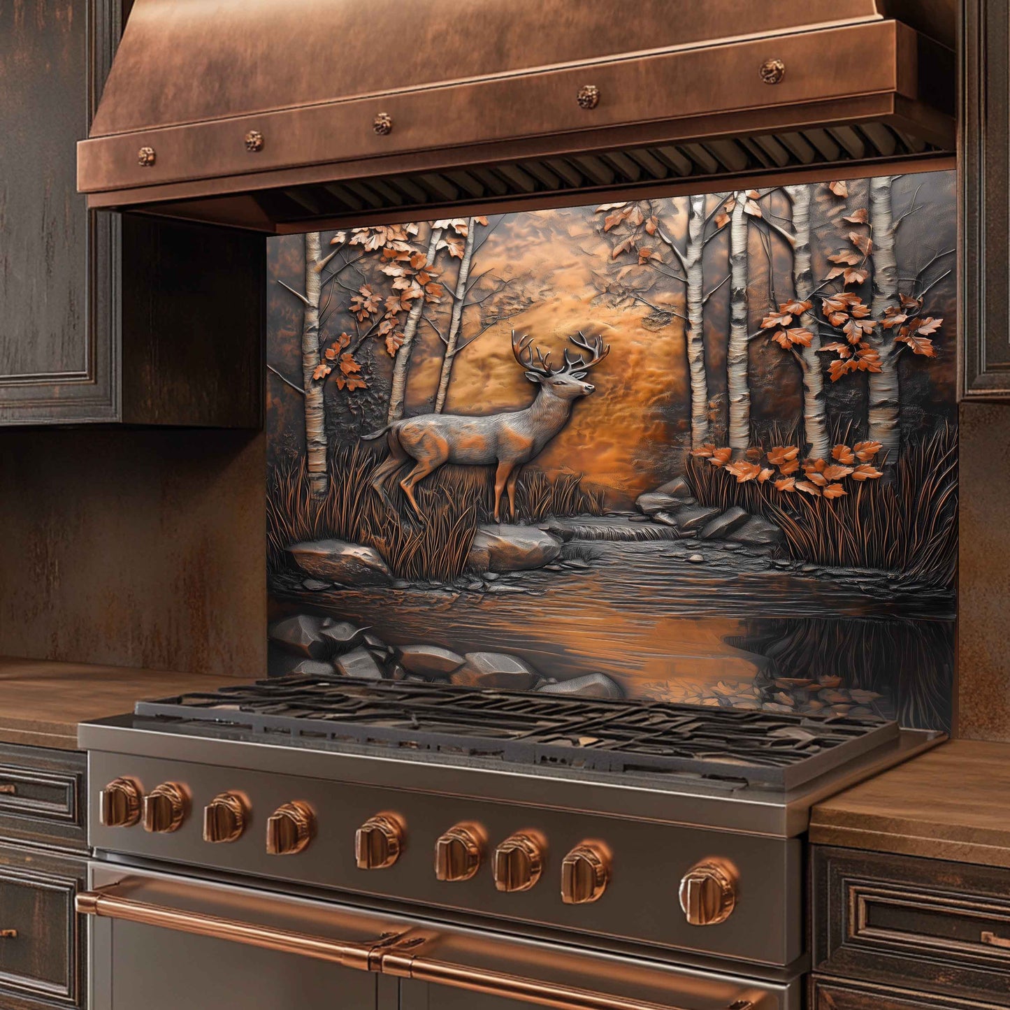 Autumn Stag Tempered Glass Backsplash – Deer in Forest Kitchen Splashback