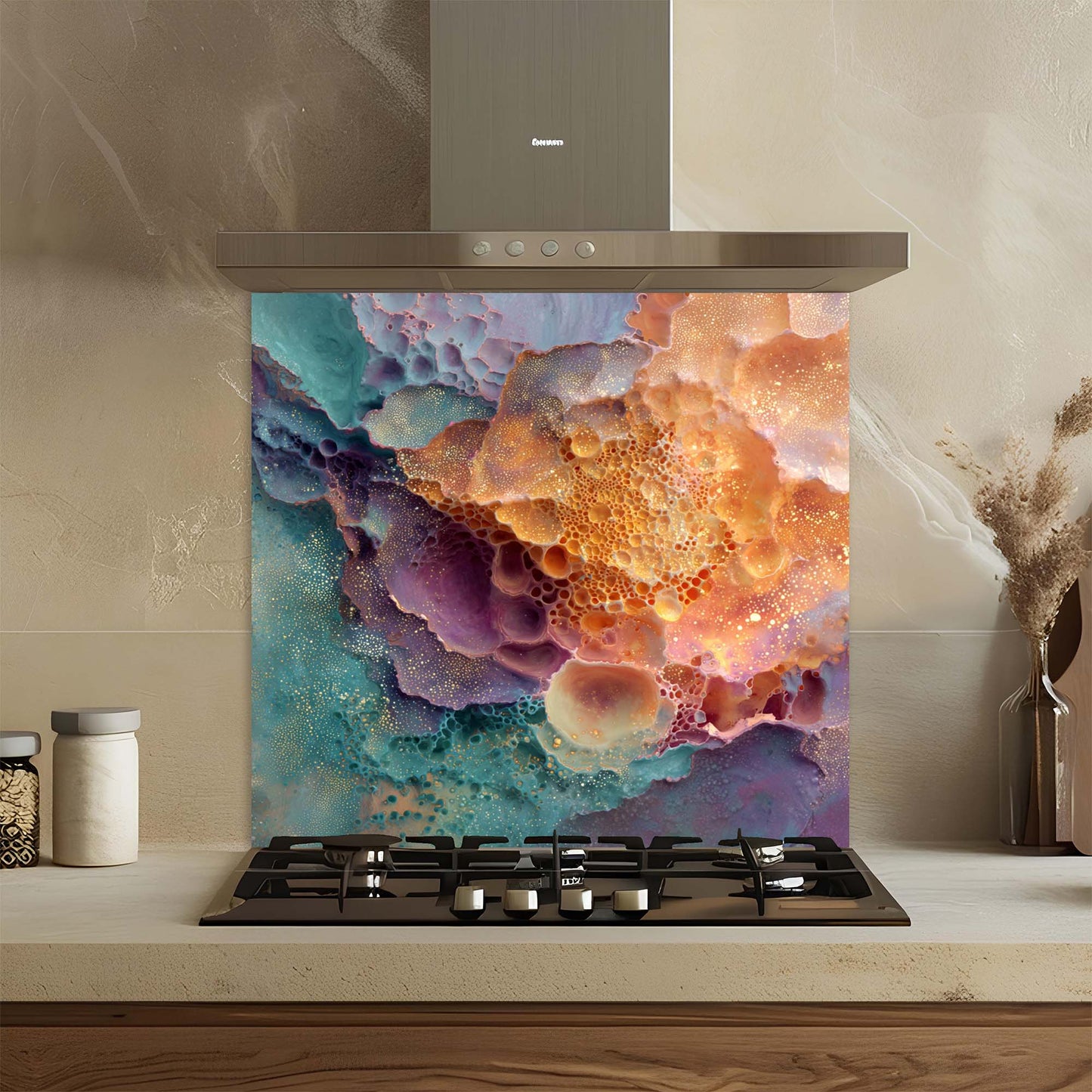 Cosmic Foam – Tempered Glass Backsplash for Kitchen | Nebula Color Explosion Backsplash