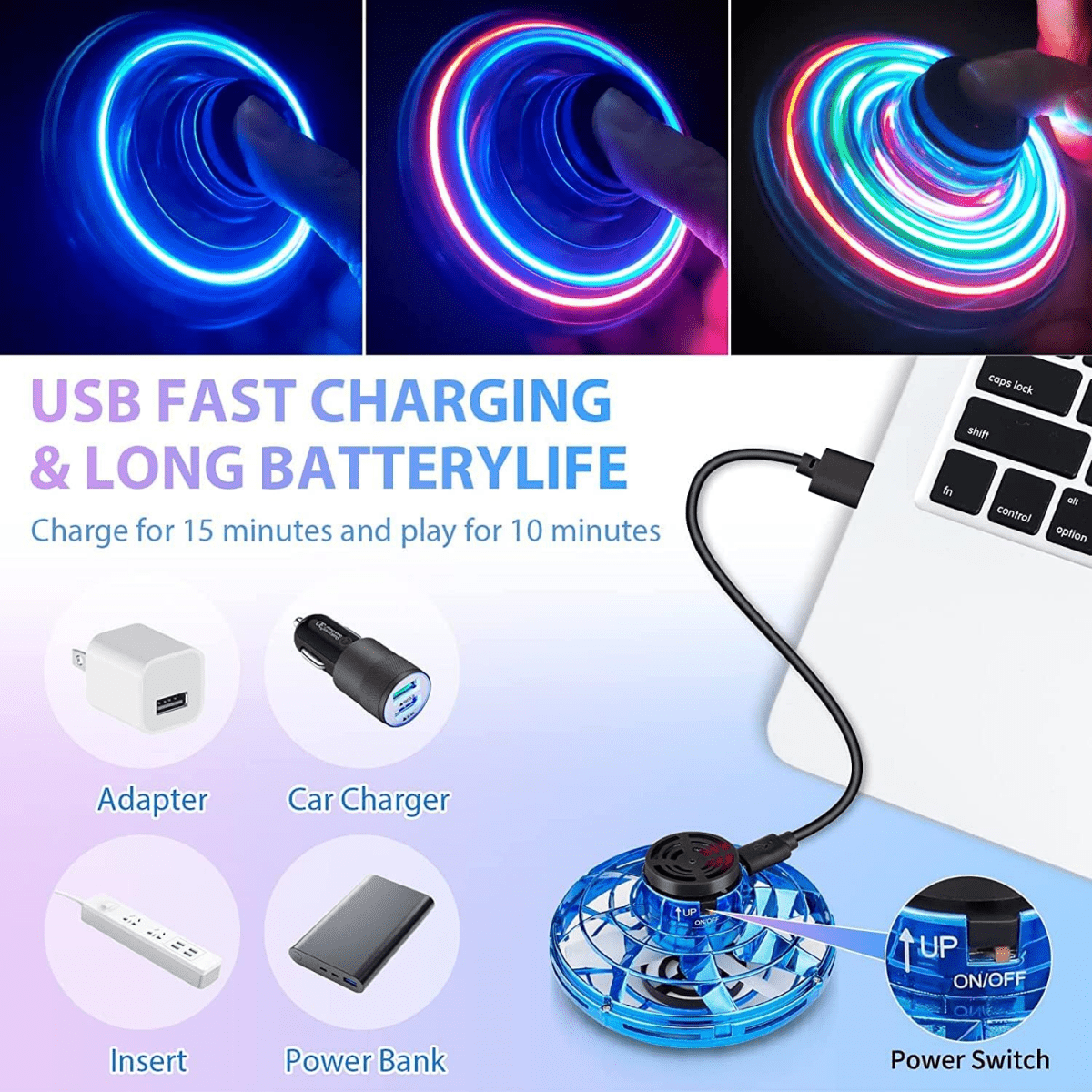 Flying Spinner Drone Toy – Rechargeable Mini UFO with Lights