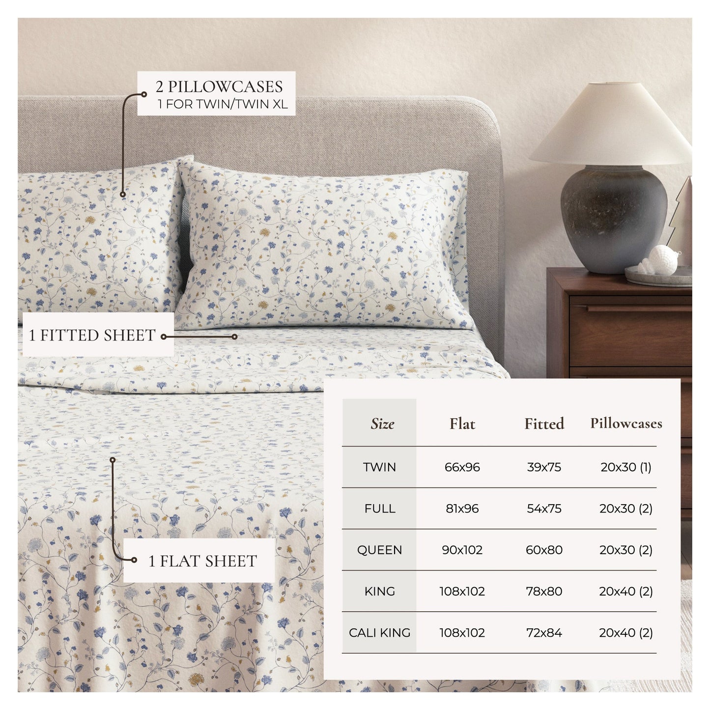 Turkish Cotton Flannel Sheet Set - Winter Floral Collection