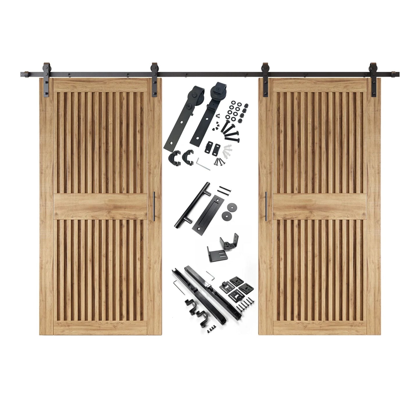 Vertical Slat Double Door Barn Door Kit | Black Barn Door Hardware