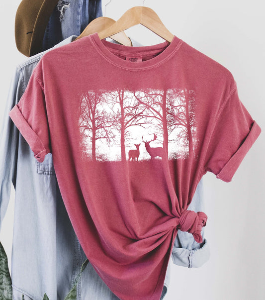 Vintage Nature Forest And Deer Silhouette Wanderer Edition Deluxe Comfort Colors Tee