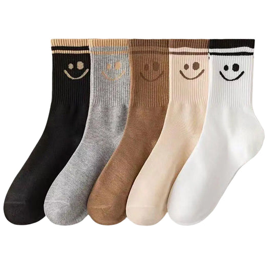 Women's Smiley Face Socks – 5 Pairs Breathable Comfy Crew Set