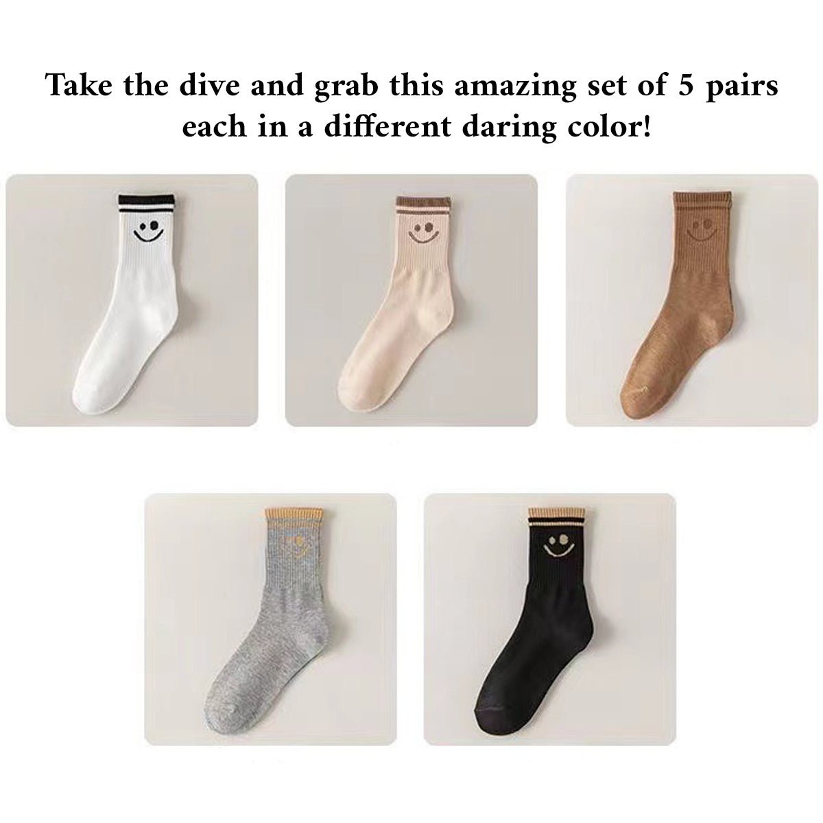 Women's Smiley Face Socks – 5 Pairs Breathable Comfy Crew Set