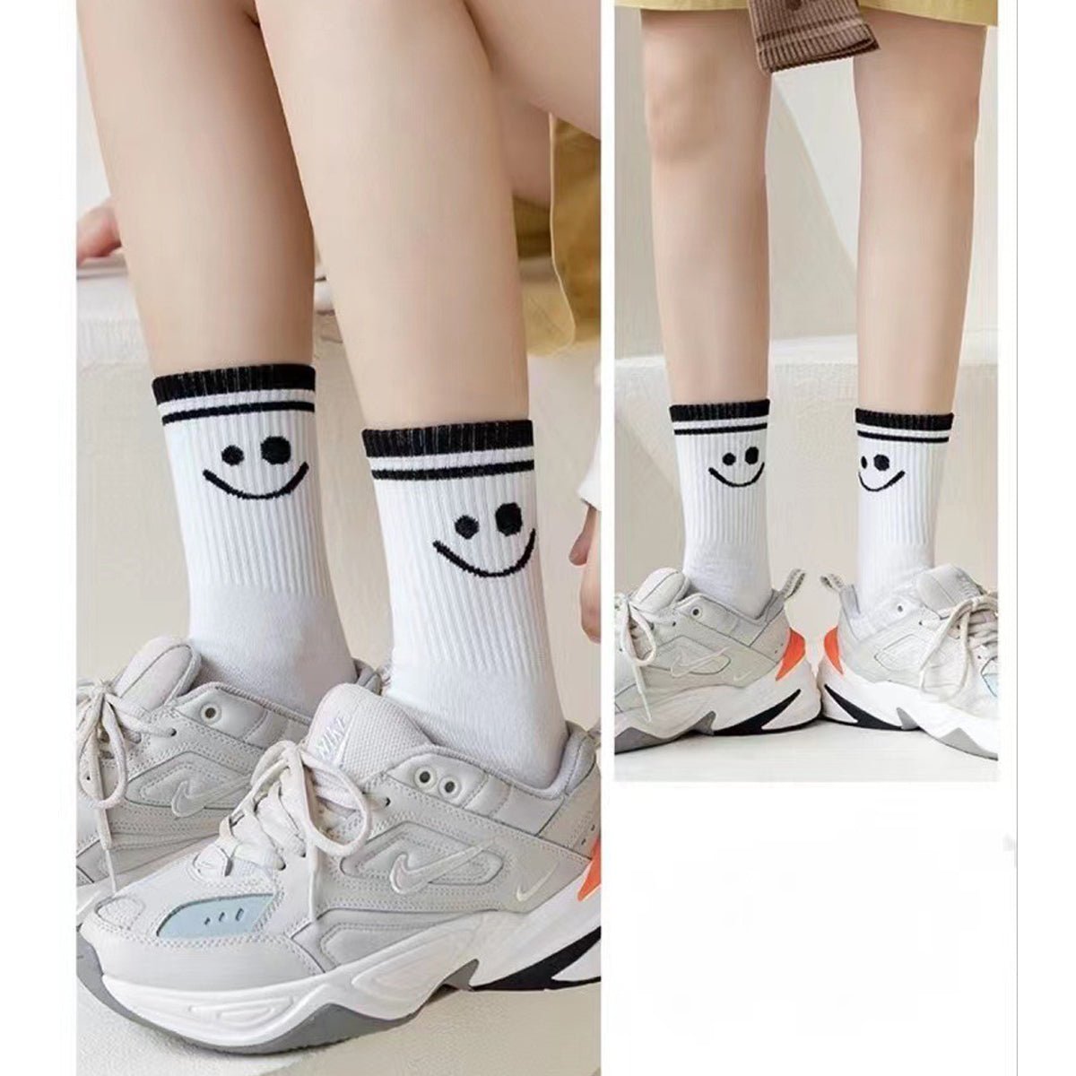 Women's Smiley Face Socks – 5 Pairs Breathable Comfy Crew Set