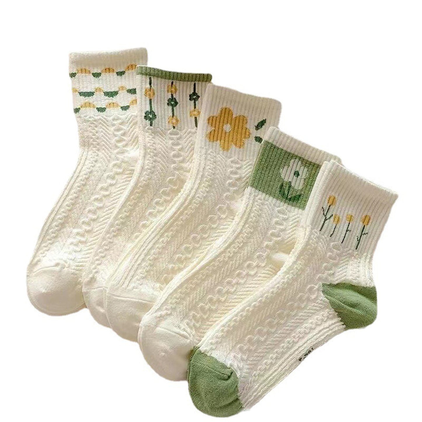 Women’s Flower Print Cotton Socks – Cozy 5-Pack for All Seasons