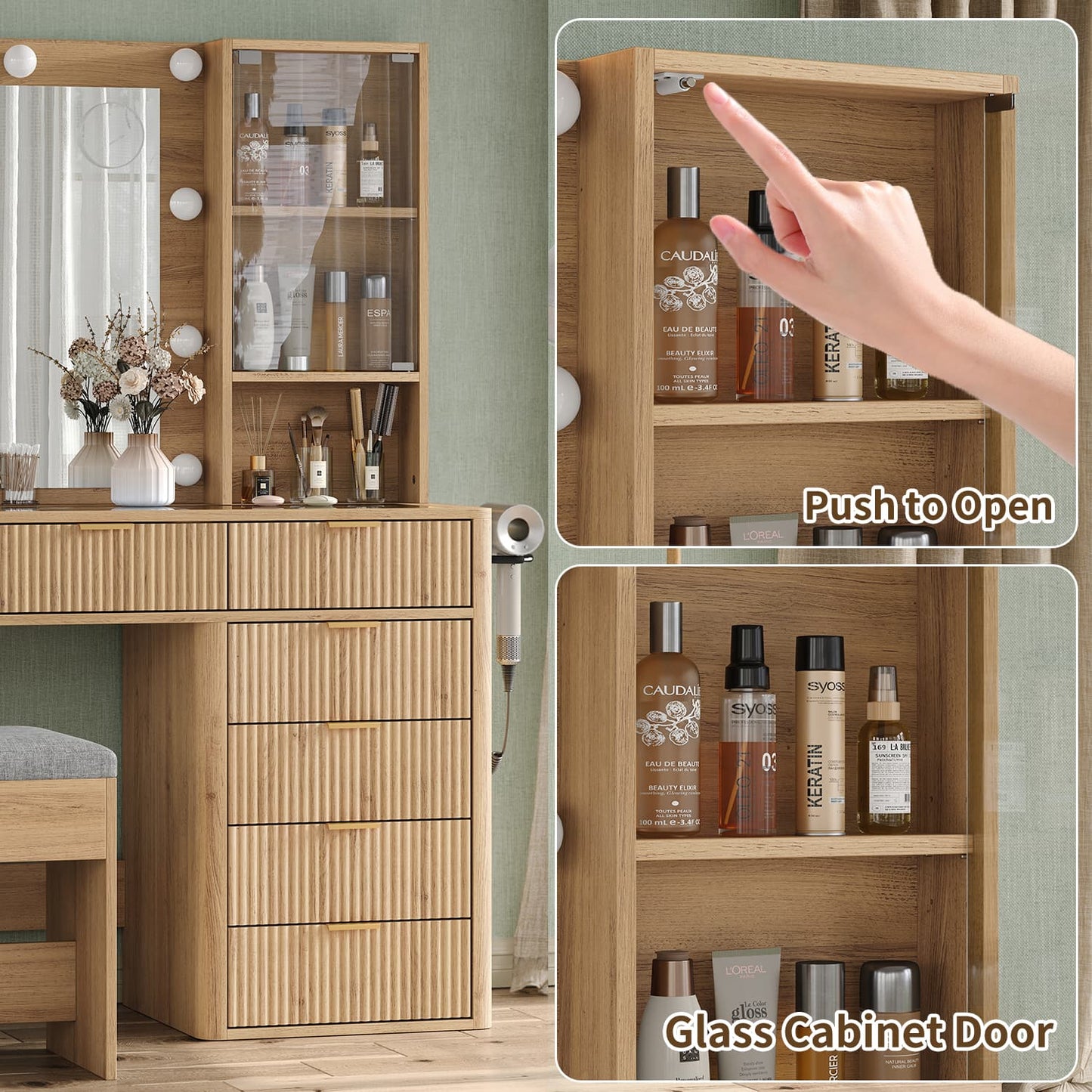 Vektaya US-VD013 Bedroom Makeup Vanity desk with LED Mirror, 7 Drawers