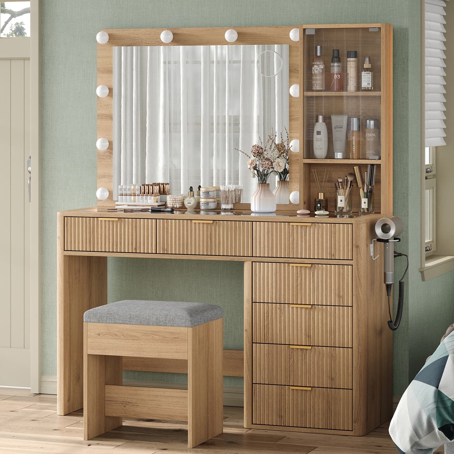 Vektaya US-VD013 Bedroom Makeup Vanity desk with LED Mirror, 7 Drawers